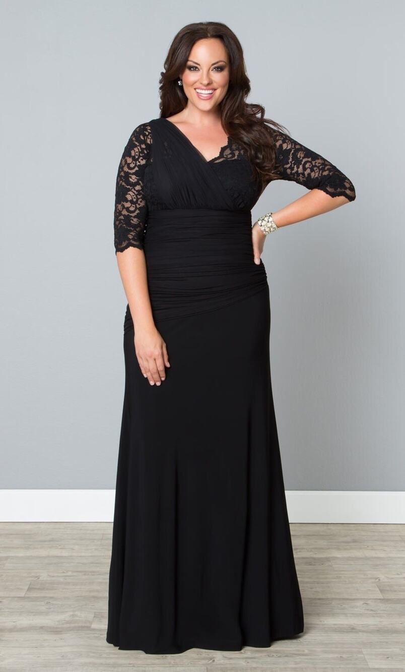 Kiyonna Soiree Maxi Dress 1X Black Romantic Whimsigoth Retro Party Gown Lace